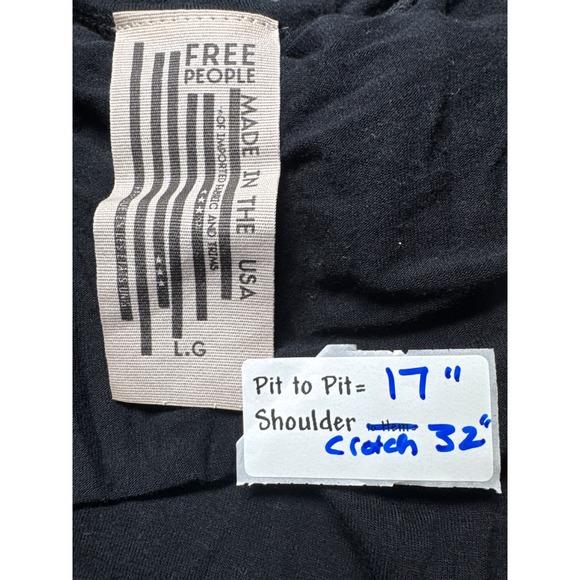 Free People Black Deep V Neck Short Sleeve Thong Bodysuit L Made in USA - Picture 3 of 10